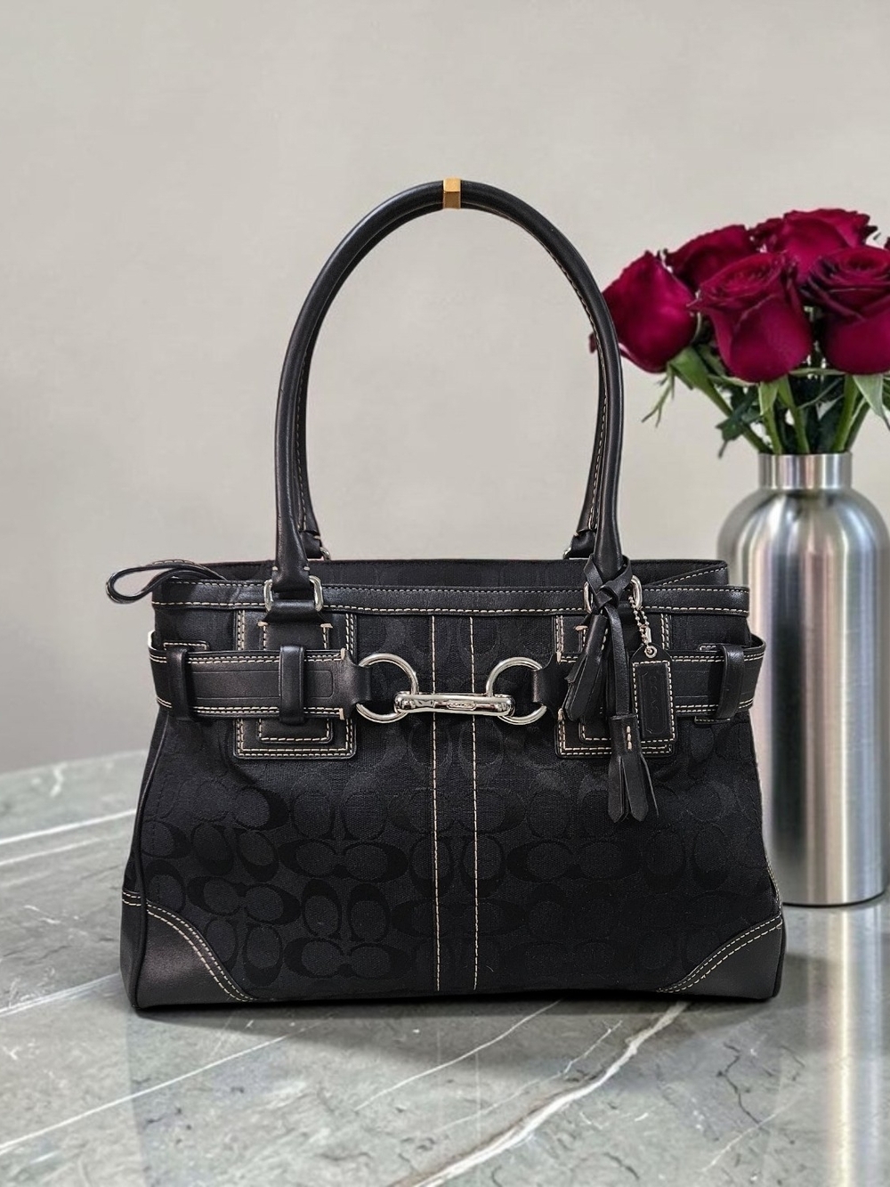 Coach Hampton Vintage 2006 Black Signature Canvas Tote with Silver Hardware - Picture 1 of 15